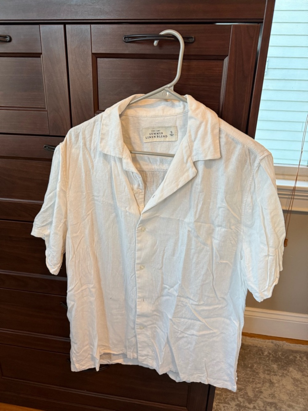 Abercrombie & Fitch White Short Sleeve Linen-Blend Button Down Shirt